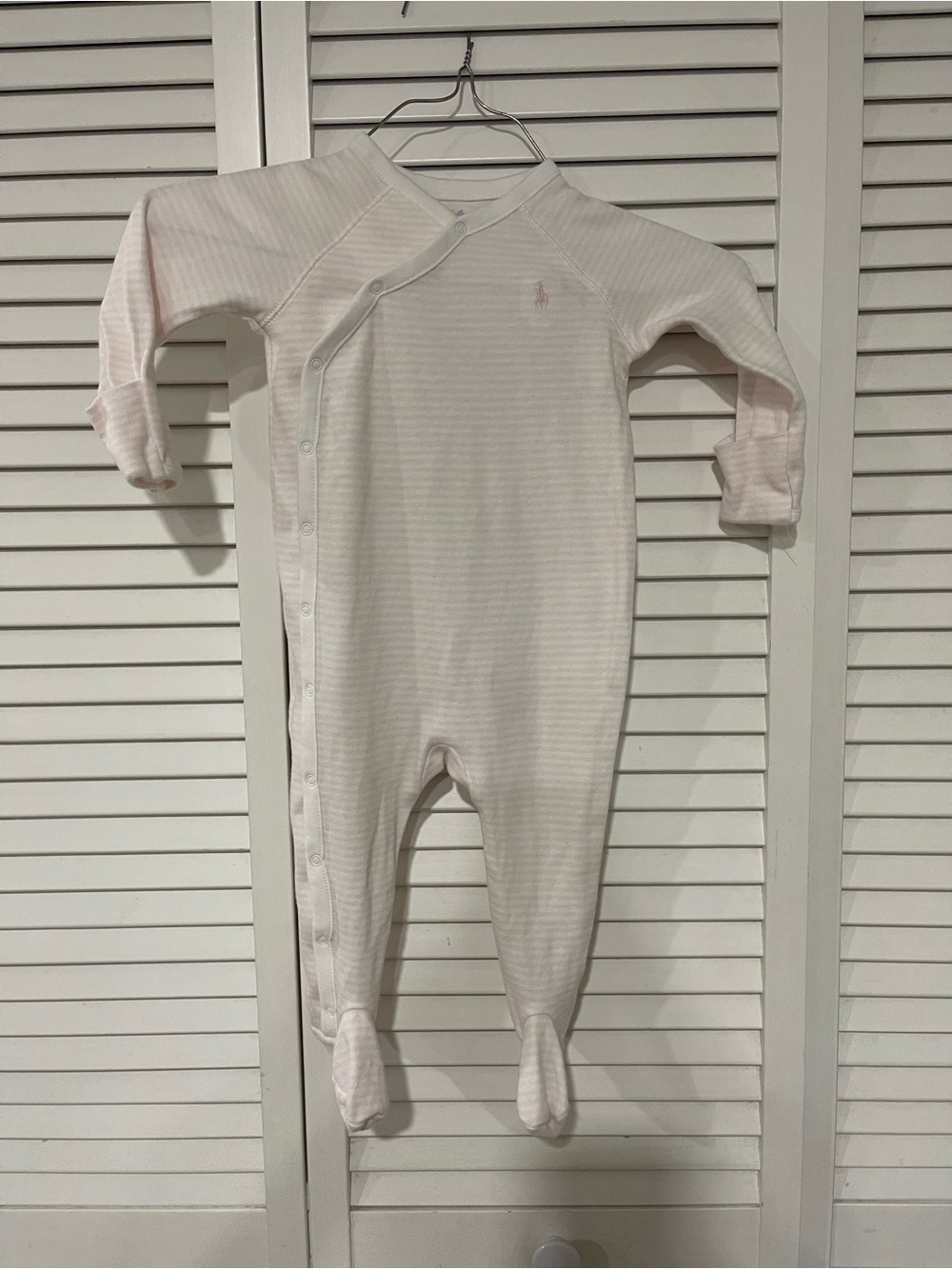 Ralph Lauren Pale Pink & White Striped Footed One-Piece